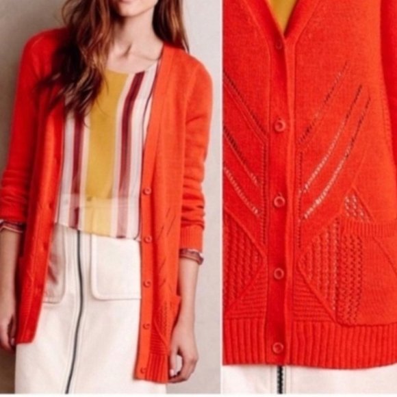 Anthropologie MOTH cardigan, Small, Knit Orange Sweater Poppy - Picture 1 of 7